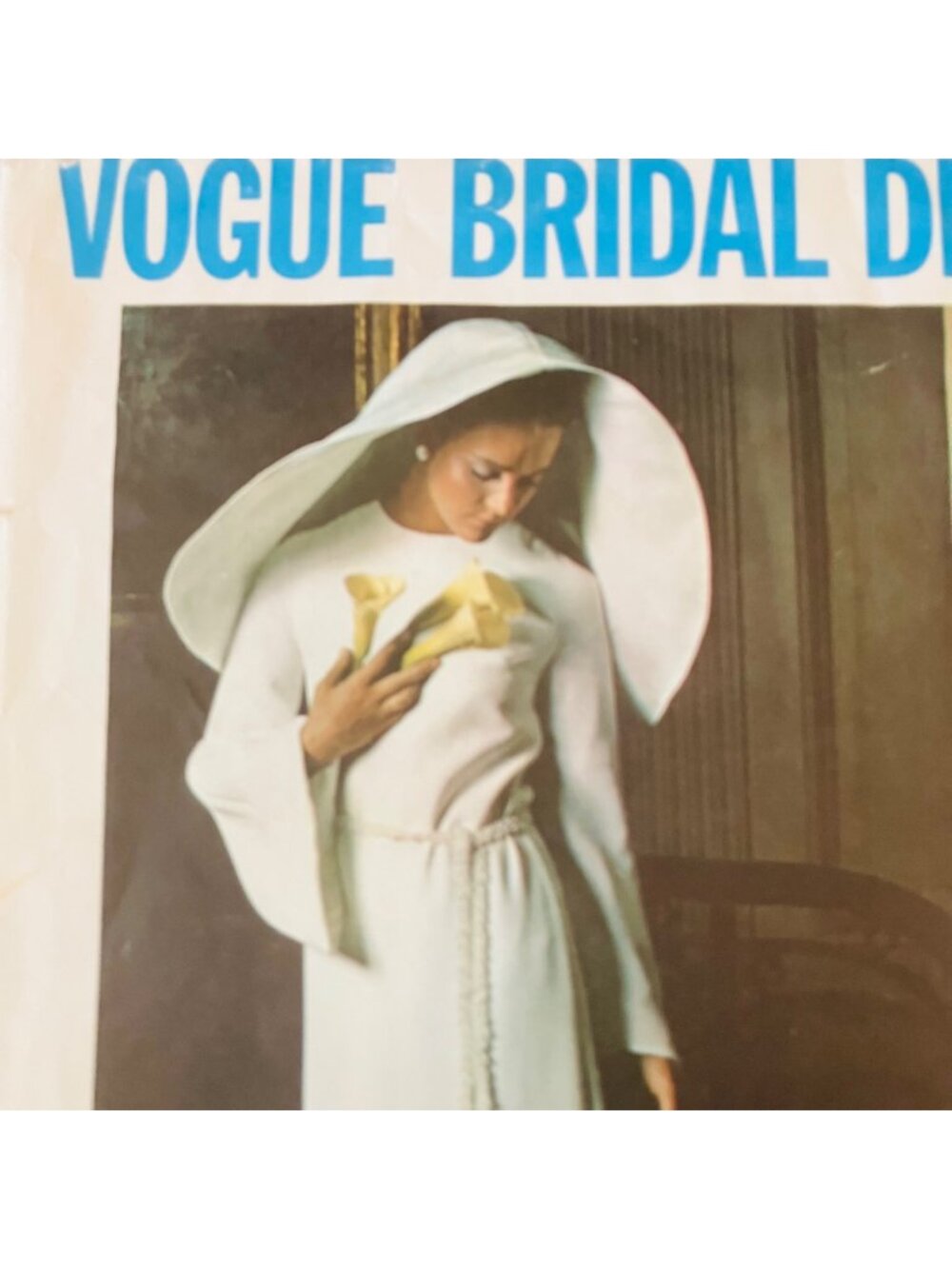 70s Vogue 2315 Bridal Dress & Headpiece Pattern Bell Sleeves Minimalist B34 CC